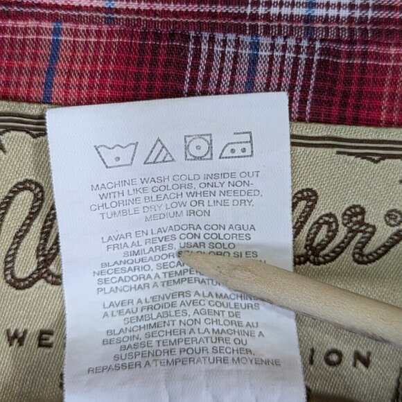 Wrangler Western Shirt Mens 2XL Pearl Snap Red Plaid Short Sleeve Pockets Rodeo - Picture 11 of 11